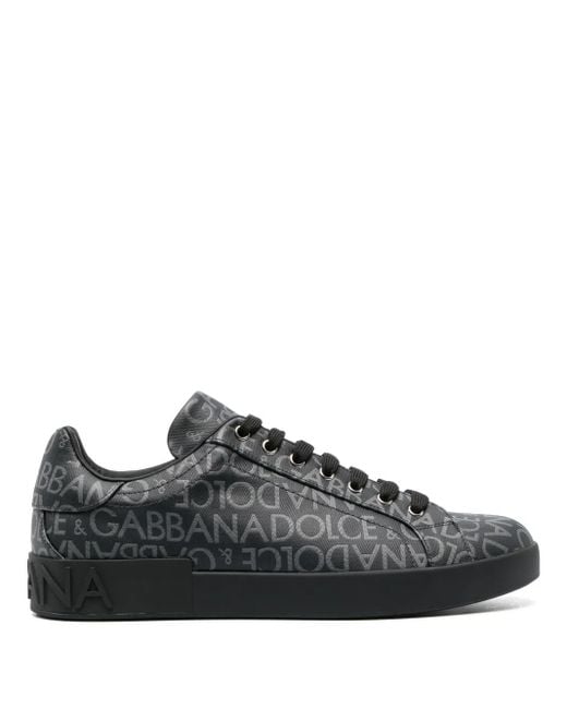 Dolce & Gabbana Gray Black & Grey Coated Jacquard Portofino Sneakers for men