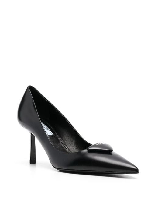 Prada Black Logo-Plaque Pointed-Toe Pumps