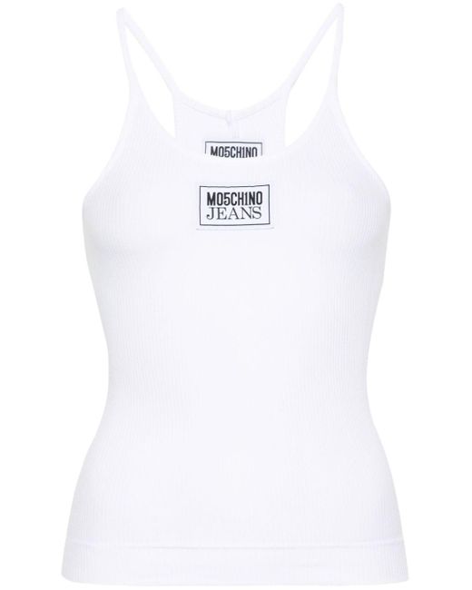 Moschino Jeans White Logo-Patch Tank Top