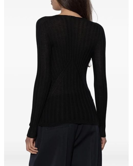 Jil Sander Black Ribbed-Knit V-Neck Sweater