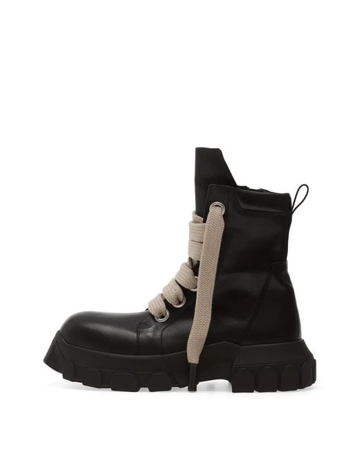 Rick Owens Black Leather Combat Boots