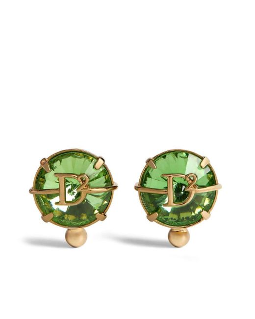 DSquared² Green Kristallverzierte Ohrringe mit Logo-Schild