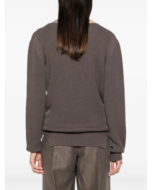 Rick Owens Brown V-Neck Ribbed-Knit Sweater