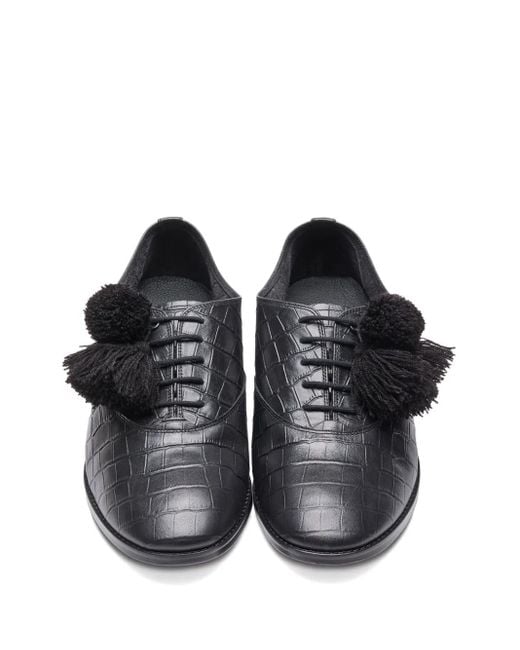 Suicoke Black Crocodile-Embossed Tassel Trainers