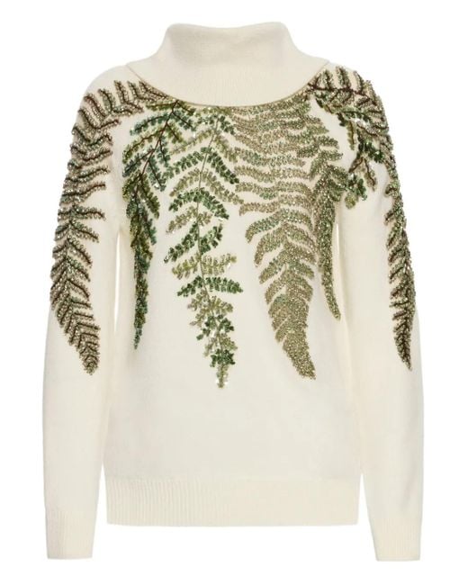 Oscar de la Renta Natural Crystal-Embellished Turtleneck Sweater