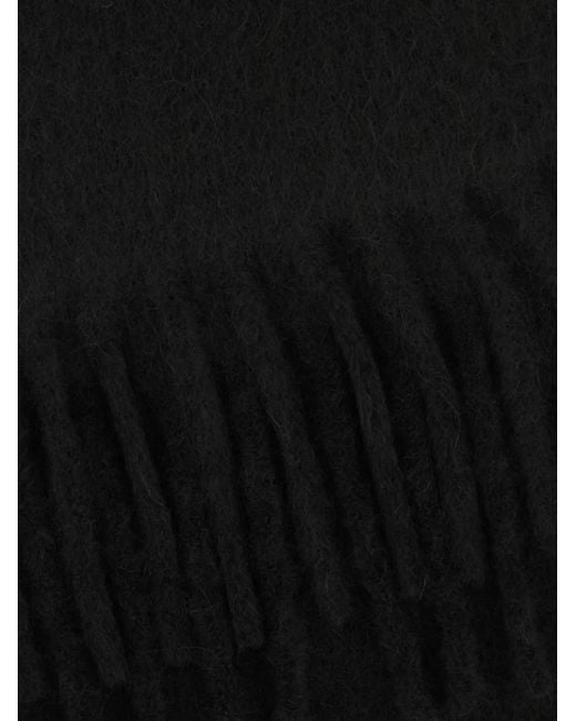 Marni Black Fringed Logo-Patch Scarf