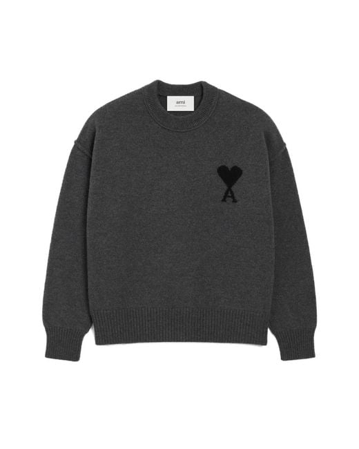 AMI Gray Ami De Coeur Pullover Mit Rundem Ausschnitt