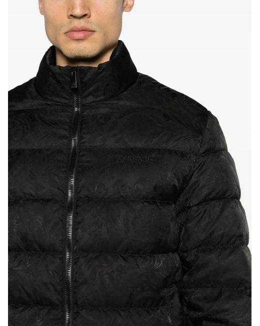 Versace Black Barocco-Print Quilted Jacket for men