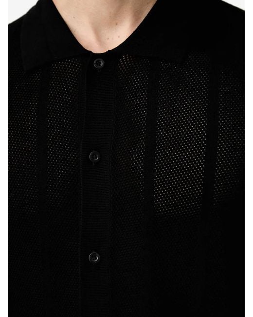 Karl Lagerfeld Black Perforated Button-Up Polo Shirt for men