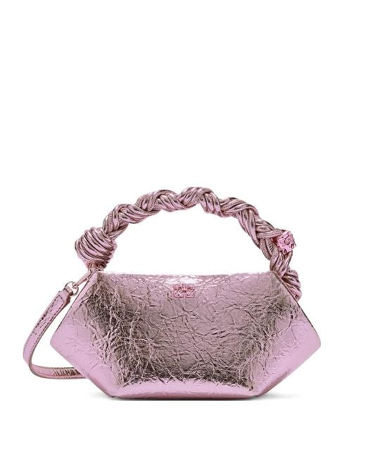 Ganni Purple Logo-Detail Mini Bou Tote Bag