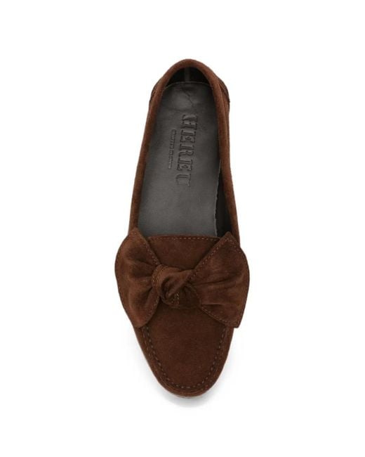 Hereu Brown Bow-Detail Suede Loafers