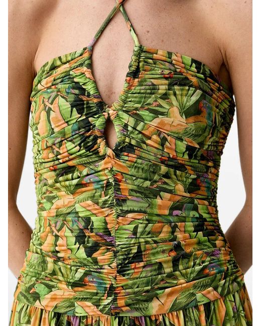 Farm Rio Green Graphic-Print Ruched Midi Dress