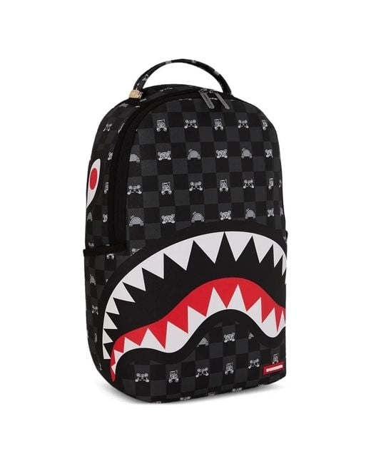 Sprayground Black Shark Check-Pattern Backpack for men