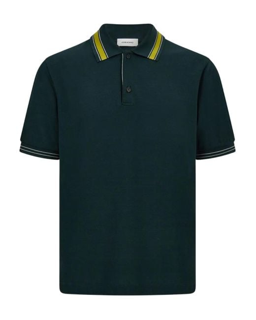 Ferragamo Green Striped-Collar Polo Shirt for men