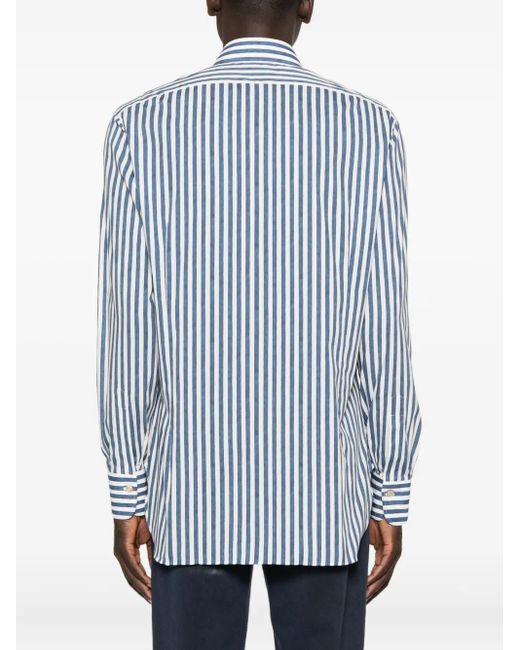メンズ Kiton ストライプ シャツ Blue