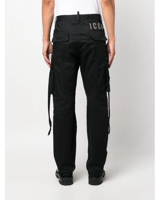 DSquared² Black Straight-Leg Cotton Cargo Trousers for men