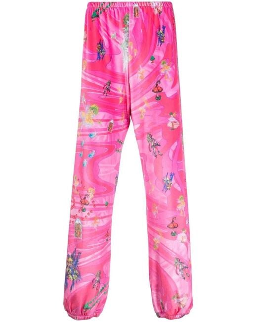 Liberal Youth Ministry Pink Graphic-Print Velvet Trousers for men