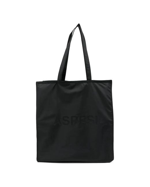 Aspesi Black Logo-Print Tote Bag
