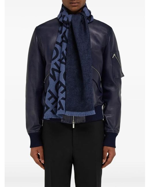 Ferragamo Blue Logo Print Reversible Wool Scarf for men