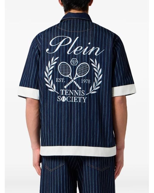 Philipp Plein Blue Shortsleeve Denim Overshirt Tennis for men