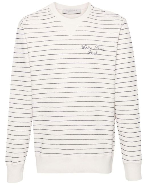 `Journey` Striped Crew-Neck Sweatshirt With `Venice Loves di Golden Goose Deluxe Brand in White da Uomo