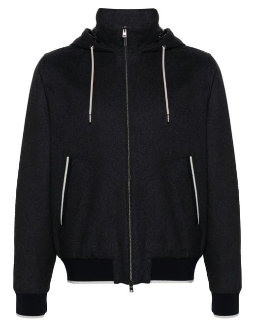 Herno Black Felted Hooded Jacket for men