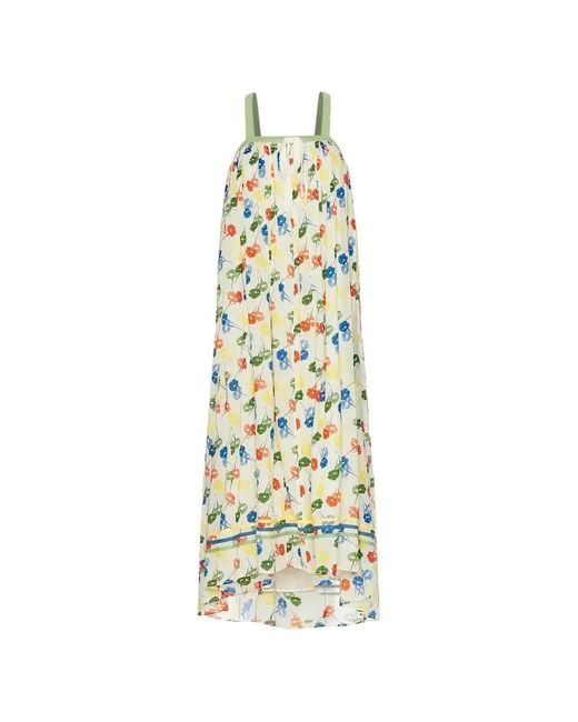 Bode Metallic Flower Stamp Midi Dress