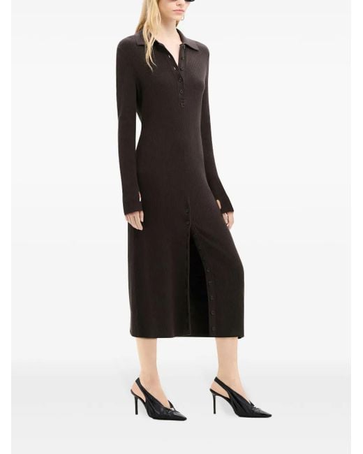 Courreges Black Multi-Button Midi Wool Dress