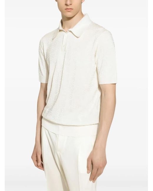 Dolce & Gabbana Zijden Poloshirt Met Monogram-Jacquard in het White voor heren