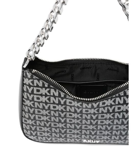 DKNY Gray Small Jenna Logo-Plaque Chain Cross Body Bag