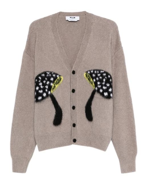 MSGM Gray Mushroom-Embellished Cardigan for men