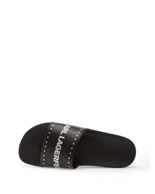Karl Lagerfeld Black Studded Logo-Print Slides