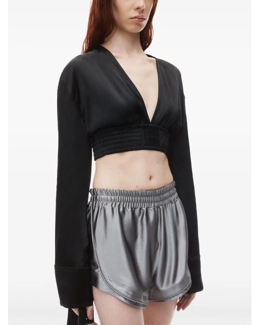 Alexander Wang Black Long-Sleeve Cropped Blouse
