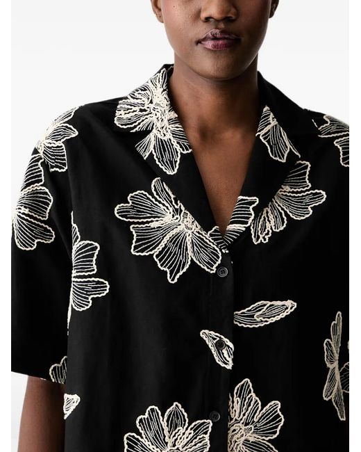 Sisley Black Floral-Embroidered Short-Sleeve Shirt