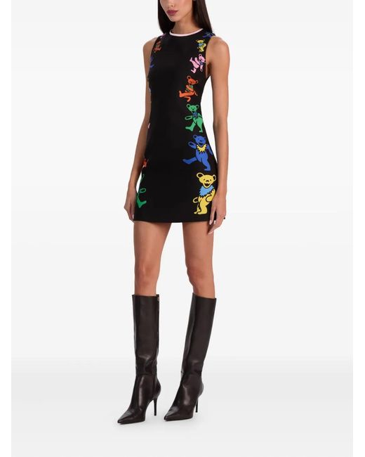 Alice + Olivia Black Clyde Bear-Printed Mini Dress