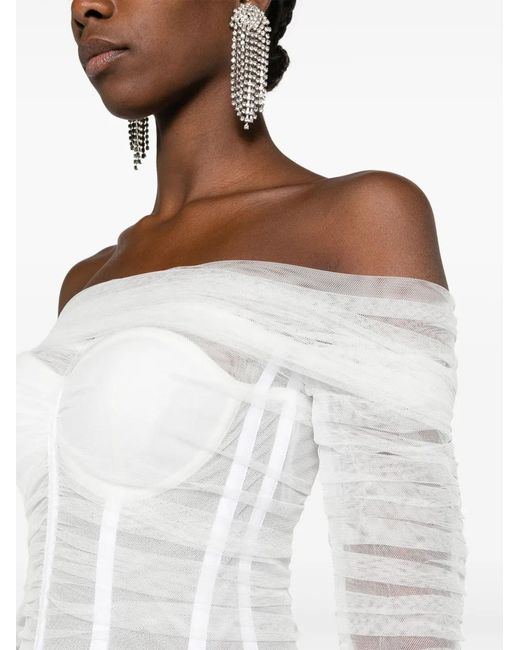 Ana Radu White Corset Tulle Midi Dress