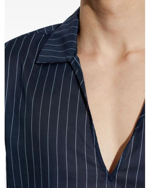 Balmain Blue Pinstripe V-Neck T-Shirt for men