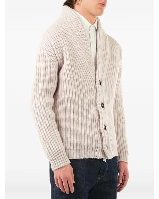 Al Duca D'aosta White Ribbed-Knit Shawl-Collar Cardigan for men