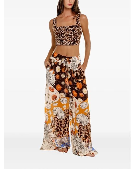 Agua Bendita Metallic Winter Floral-Leopard Print Trousers