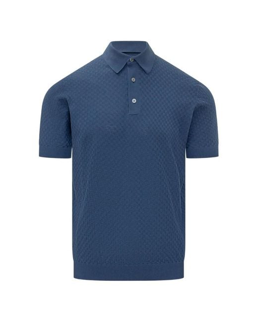 FILIPPO DE LAURENTIIS Blue Textured Polo-Shirt for men