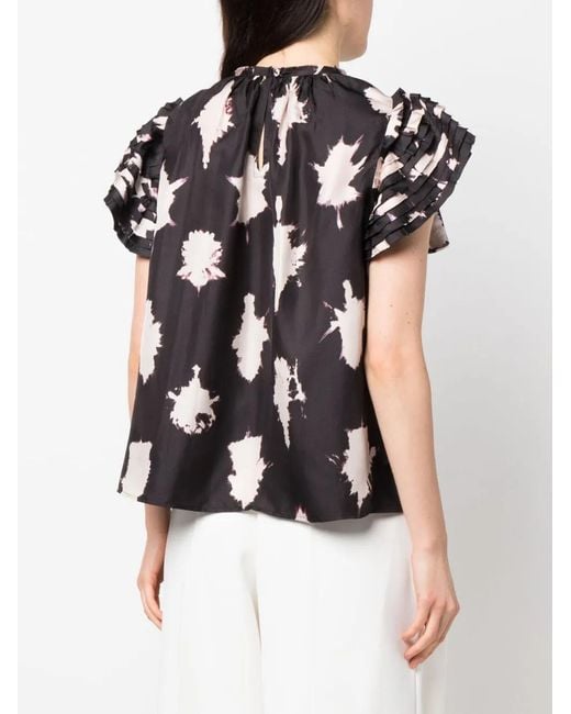 Ulla Johnson Black Splotch-Print Silk Blouse