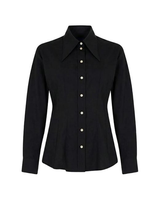 John Richmond Black Peak-Collar Long-Sleeve Shirt
