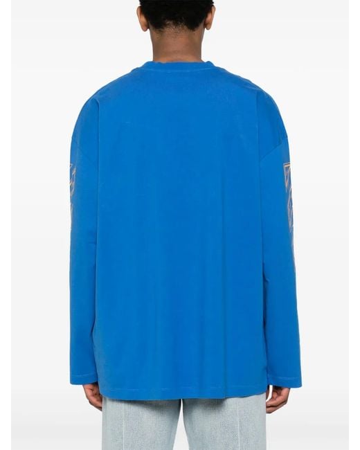 Off-White c/o Virgil Abloh Blue Graphic-Print Cotton T-Shirt for men