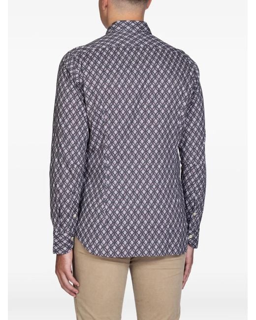 Tintoria Mattei 954 Blue Button-Fastening Pattern Shirt for men