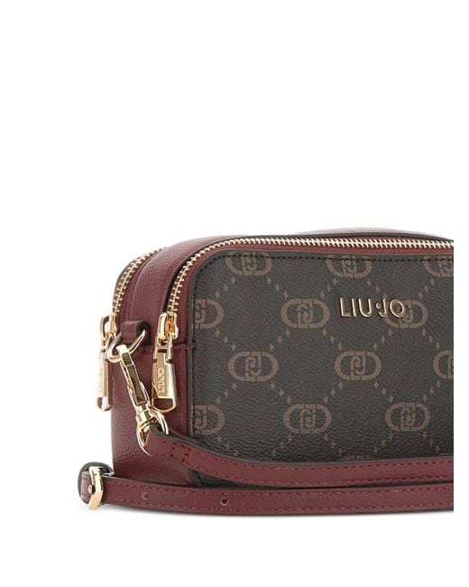 Liu Jo Gray Monogram-Patttern Zip Shoulder Bag