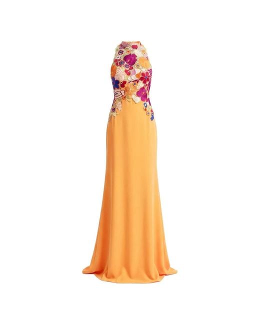 Gemy Maalouf Orange Mock-Neck Floral-Corset Maxi Dress