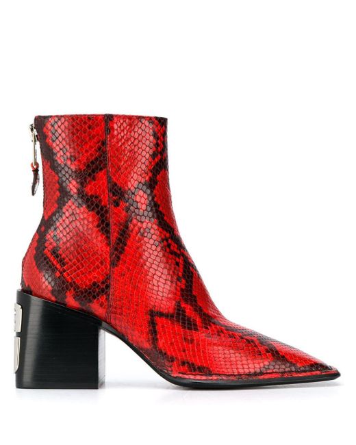 Alexander Wang Red Snakeskin Pattern Ankle Boots