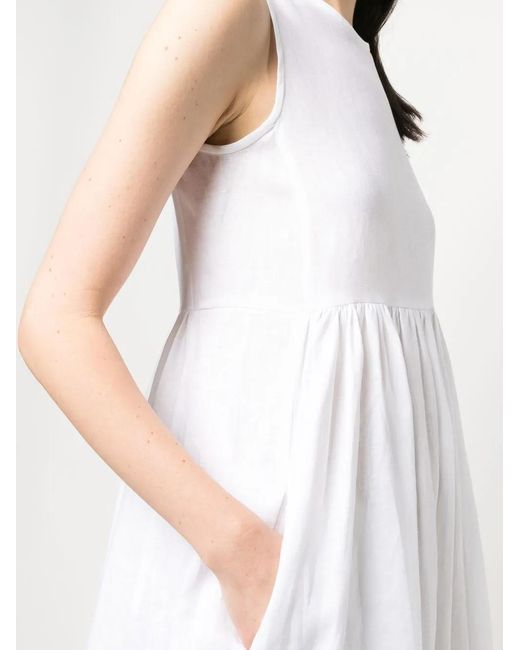 Blanca Vita White Pleated Sleeveless Linen Midi Dress
