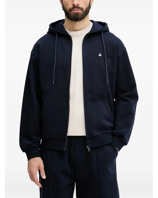 Benetton Blue Logo-Patch Zip-Up Hoodie for men