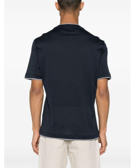 Brunello Cucinelli T-Shirt mit Kanten im Layering-Look in Blue für Herren